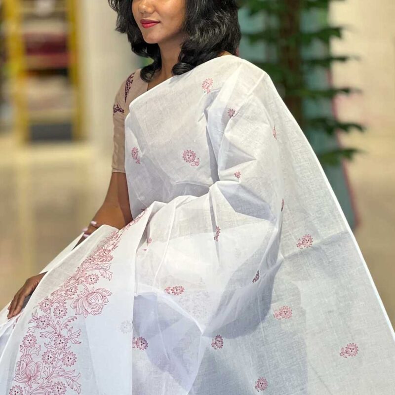 Floral Embroidery Organdy Saree | VNC136