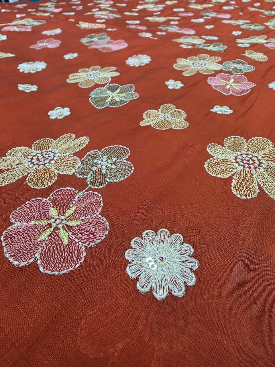 Embroidered Mul Chanderi Fabric