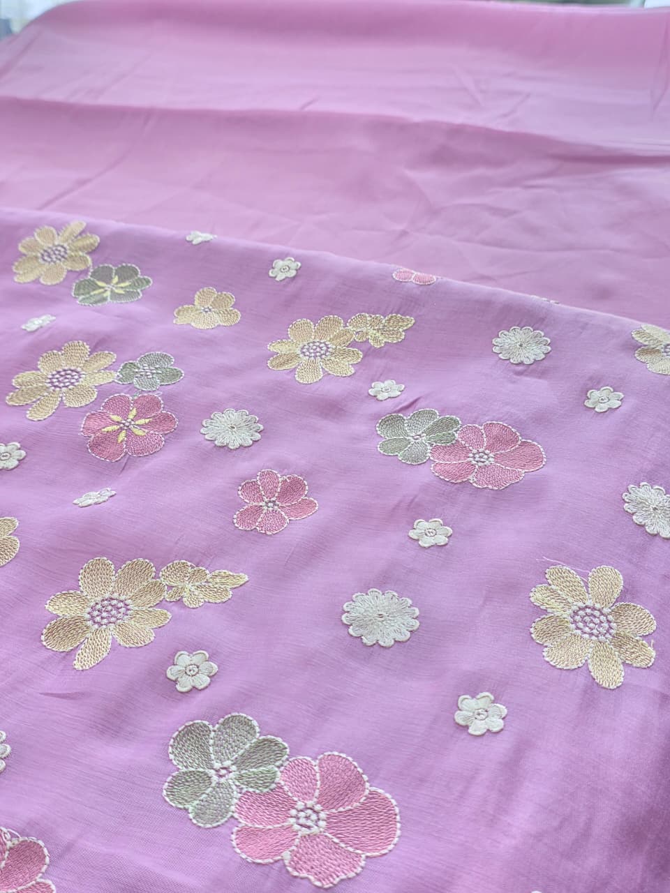 Embroidered Mul Chanderi Fabric