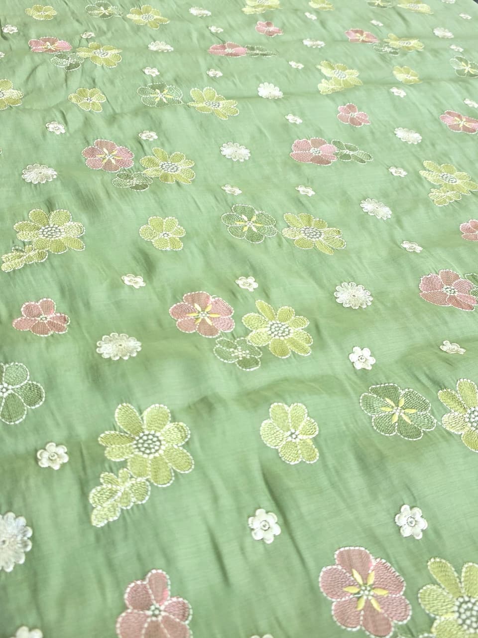 Embroidered Mul Chanderi Fabric