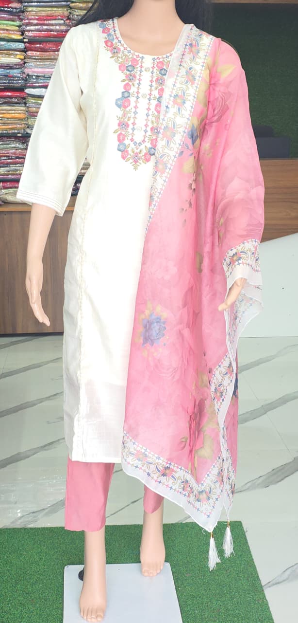 COTTAN KURTHI SET WITH PRINTED DUPATTA