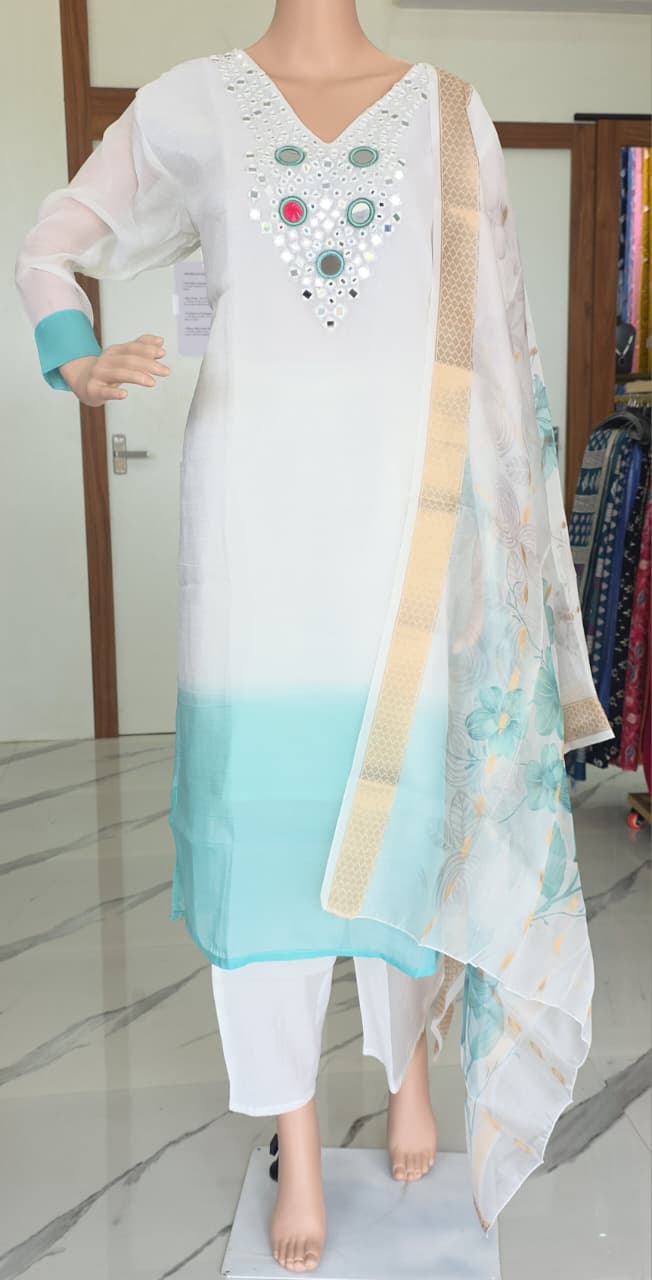 SOFT ORGANZA MATERIAL STITCHED SALWAR
