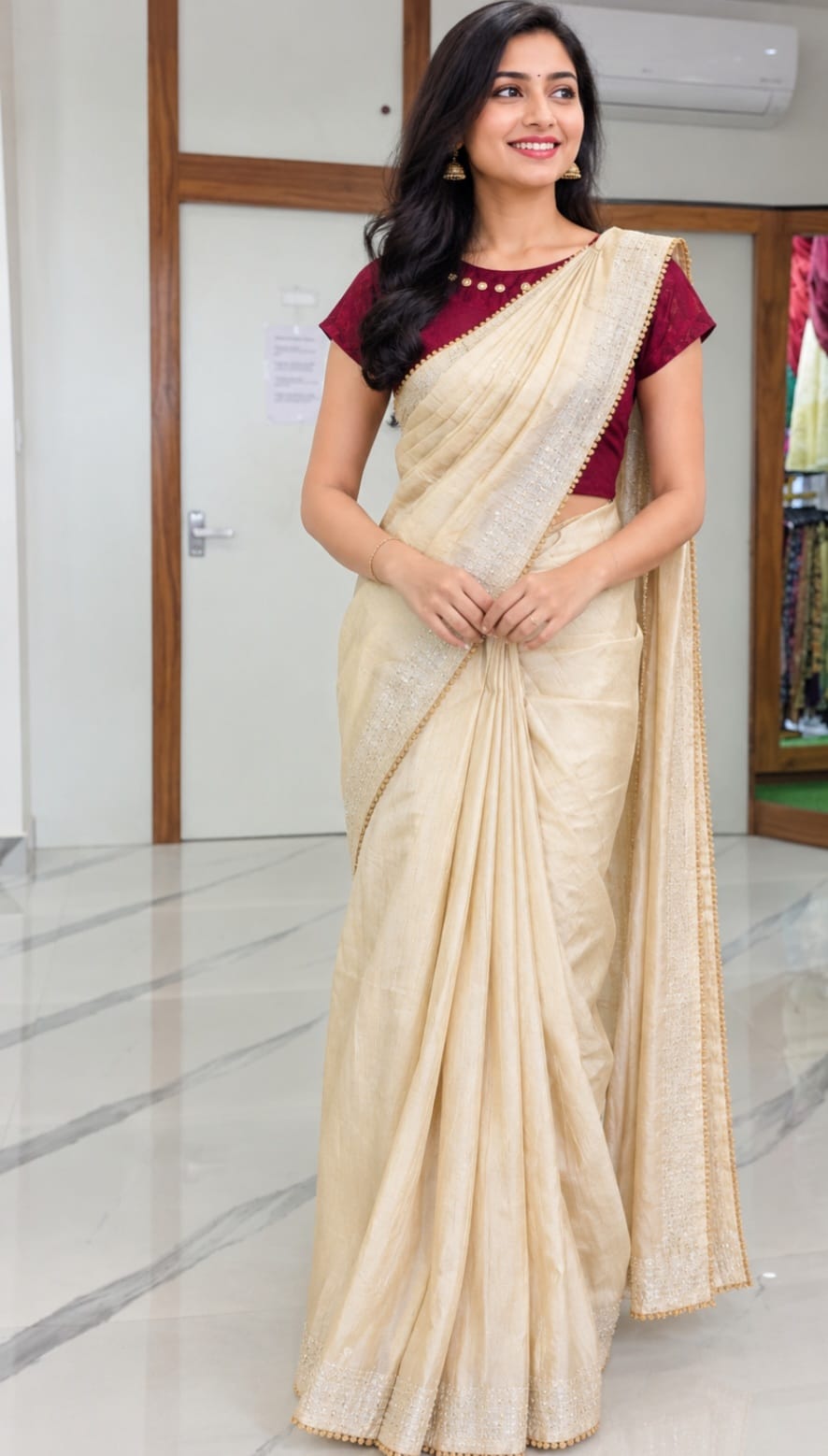 SEMI TASSER KATHA WORK SAREE