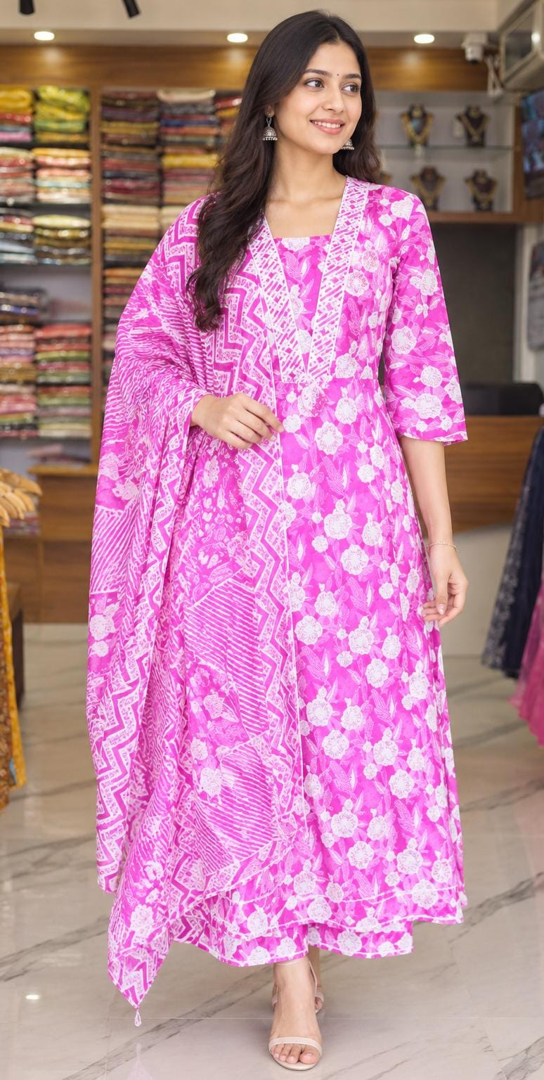 COTTAN 3 PIC KURTHI SET